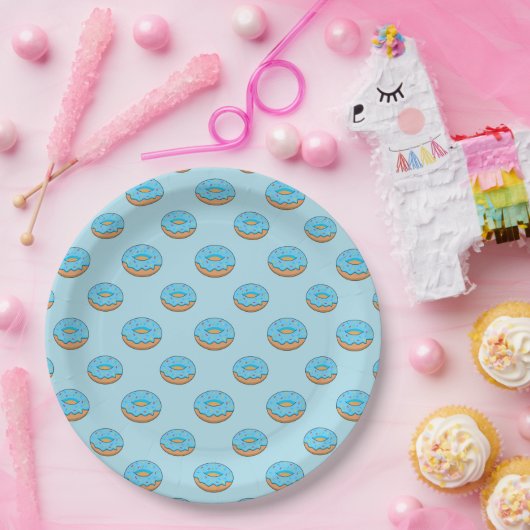 Blaues Mattiertes Donut mit Sprinklen Cartoon Pappteller (Party)
