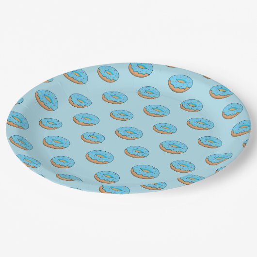 Blaues Mattiertes Donut mit Sprinklen Cartoon Pappteller (Schrägansicht)