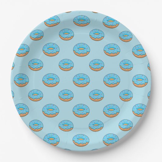 Blaues Mattiertes Donut mit Sprinklen Cartoon Pappteller (Vorderseite)