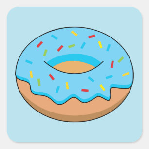 Blaues Mattiertes Donut mit Sprinklen Cartoon Quadratischer Aufkleber