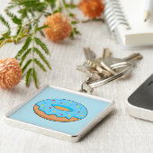 Blaues Mattiertes Donut mit Sprinklen Cartoon Schlüsselanhänger (Seite)