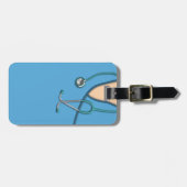 Blaues medizinisches scheuert sich gepäckanhänger (Vorderseite horizontal)