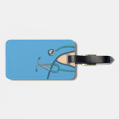 Blaues medizinisches scheuert sich gepäckanhänger (Rückseite horizontal)