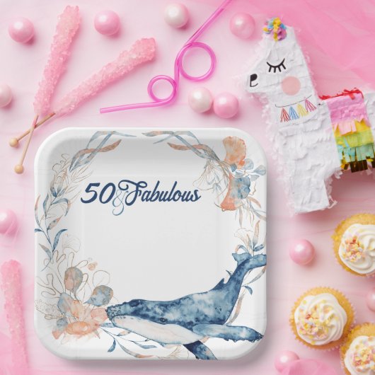 Blaues Meer am Strand, fünfzig und wunderbarer Geb Pappteller (Party)