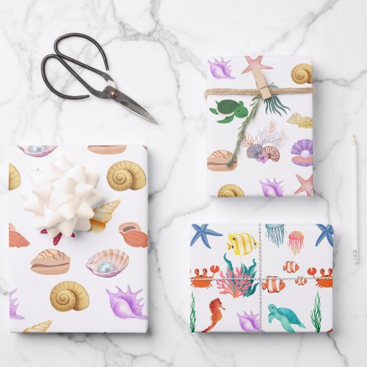 Blaues Meer Geschenkpapier Set (Vorderseite)