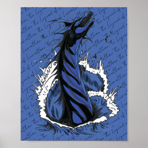 Blaues Meer-Monster-Schlangen-Ozeanwellen-Poster Poster