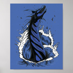 Blaues Meer-Monster-Schlangen-Ozeanwellen-Poster Poster