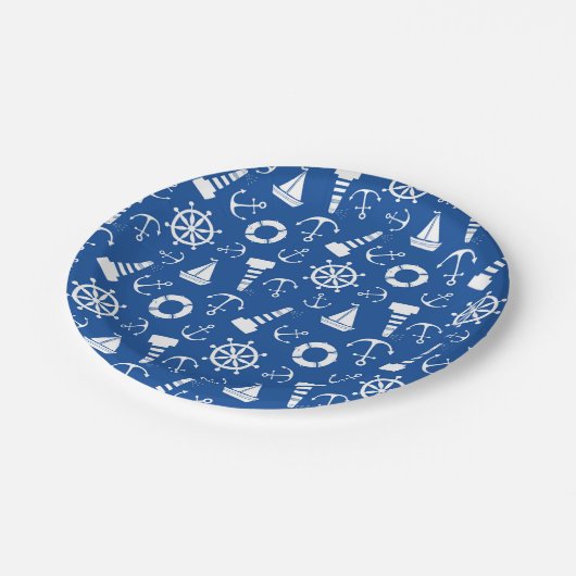 Blaues Meer-Muster Pappteller (Schrägansicht)