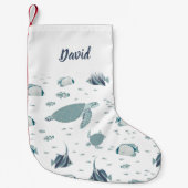 Blaues Meer Thema Schildkröten und Fische Kleiner Weihnachtsstrumpf (Vorderseite)
