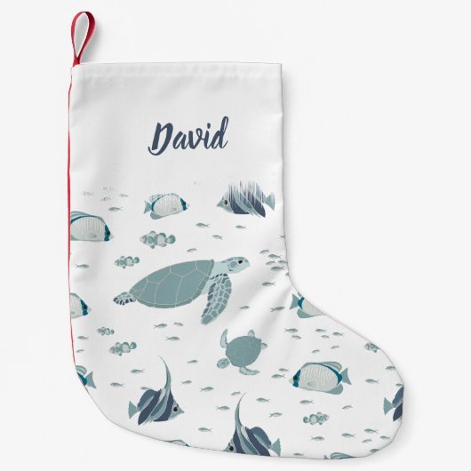 Blaues Meer Thema Schildkröten und Fische Kleiner Weihnachtsstrumpf (Vorderseite)