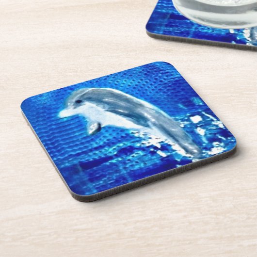 Blaues Meer Tiermalerei Leaping Dolphin Untersetzer (Linke Seite)