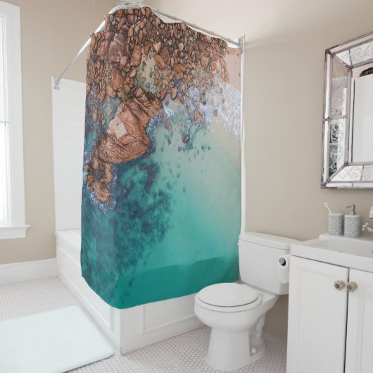 Blaues Meer und Felsen Duschvorhang (Beispiel)