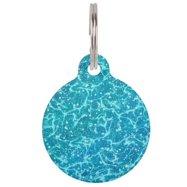 Blaues Meer Wasser mit Glitzern Haustiermarke (Vorderseite)