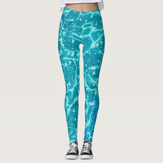 Blaues Meer Wasser mit Glitzern Leggings (Vorderseite)