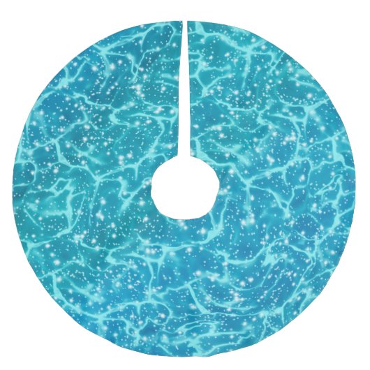 Blaues Meer Wasser mit Glitzern Polyester Weihnachtsbaumdecke (Vorderseite)