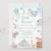 Blaues Meer - zwei Meereslebewesen am 2. Geburtsta Einladung (Vorderseite)