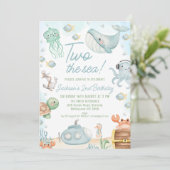 Blaues Meer - zwei Meereslebewesen am 2. Geburtsta Einladung (Stehend Vorderseite)