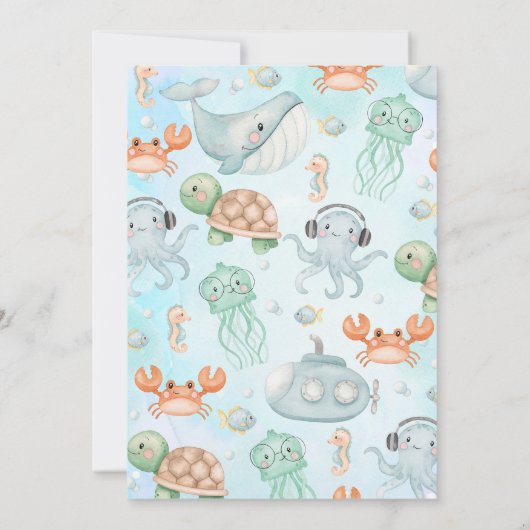Blaues Meer - zwei Meereslebewesen am 2. Geburtsta Einladung (Rückseite)