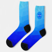 Blaues Meergeometrie-Maschenmuster Monogram Socken (Linkes Detail)