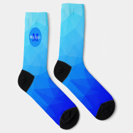 Blaues Meergeometrie-Maschenmuster Monogram Socken