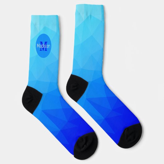 Blaues Meergeometrie-Maschenmuster Monogram Socken (Rechts)