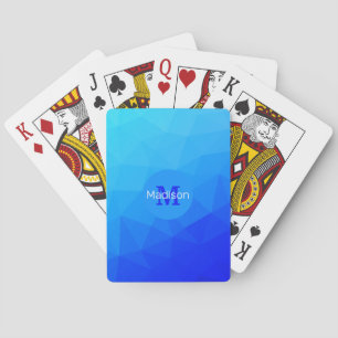 Blaues Meergeometrie-Maschenmuster Monogram Spielkarten