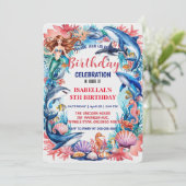 Blaues Meerjungfisch Geburtstag Save The Date (Stehend Vorderseite)