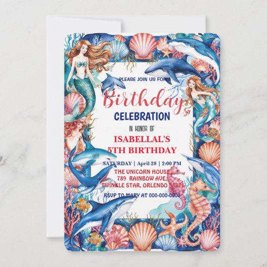Blaues Meerjungfisch Geburtstag Save The Date (Vorderseite)