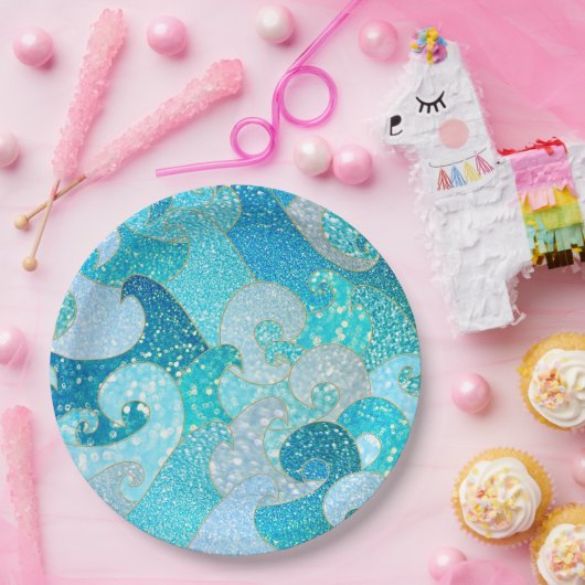 Blaues Meerjungfrau-Imitat-Glitzer Meeraquamariner Pappteller (Party)