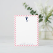 Blaues Meerpferd auf rosa Streifen Mitteilungskart Einladung (Stehend Vorderseite)