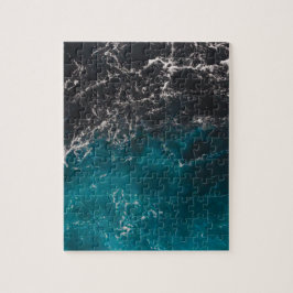 Blaues Meerwasser aus schwarzem Marmor Puzzle