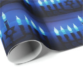 Blaues Menorah Chanukka Packpapier (Rolleneckpunkt)