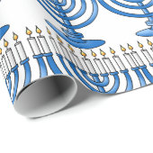 Blaues Menorah Chanukka Packpapier (Rolleneckpunkt)