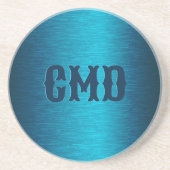 Blaues Metall gebürstetes Aluminium-Look Getränkeuntersetzer (Vorne)