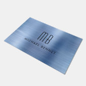 Blaues Metall-Monogramm mit Bürstenfinish Fußmatte (Schrägansicht)