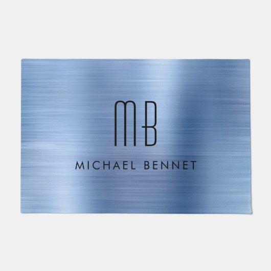 Blaues Metall-Monogramm mit Bürstenfinish Fußmatte (Vorderseite)