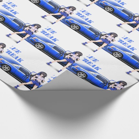Blaues Miata - mit Animemädchen Geschenkpapier (Ecke)