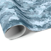 Blaues militärisches pixeliges Tarnmuster Geschenkpapier (Rolleneckpunkt)