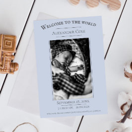 Blaues Minimalistisches Foto Geburtsankündigung Ankündigung