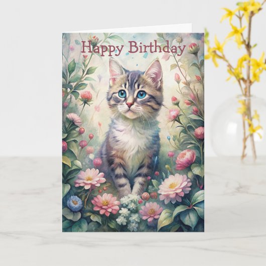 Blaues Mit Augen Kätzchen Karte (Gelbe Blume)