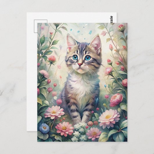 Blaues Mit Augen Kätzchen Postkarte (Vorne/Hinten)