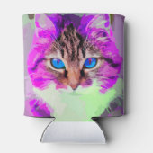 Blaues Mit Augen Lila Katzengesicht Dosenkühler (Rückseite)