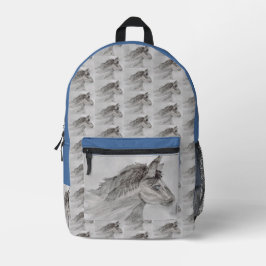 Blaues mit Augen Pferd Bedruckter Rucksack