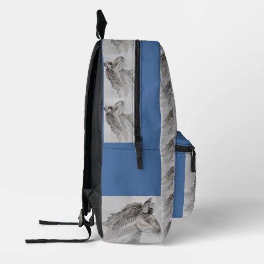 Blaues mit Augen Pferd Bedruckter Rucksack (Links)