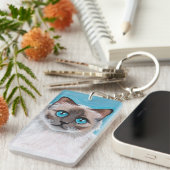 Blaues mit Augen Ragdoll Katzen-Porträt Schlüsselanhänger (Vorderseite rechts)