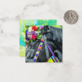 Blaues Mit Augen Schwarzes Blütenpferd Mitteilungskarte (Vorderseite/Rückseite Beispiel)