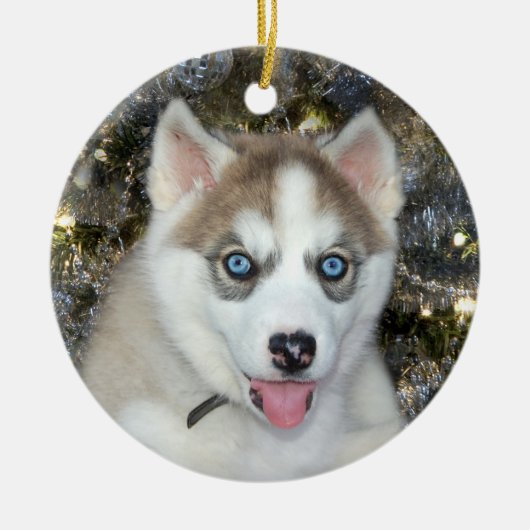 Blaues mit Augen sibirisches Weihnachtsfest Keramikornament (Vorne)
