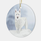 Blaues mit Augen, weißes Husky im Schnee Keramik Ornament (Links)