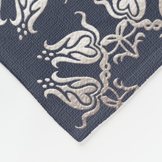 blaues mit Blumenmuster der barocken Art Fleecedecke (Ecke)
