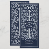 Blaues Mittelalterliches Silberschwert Save the Da Date (Vorne/Hinten)